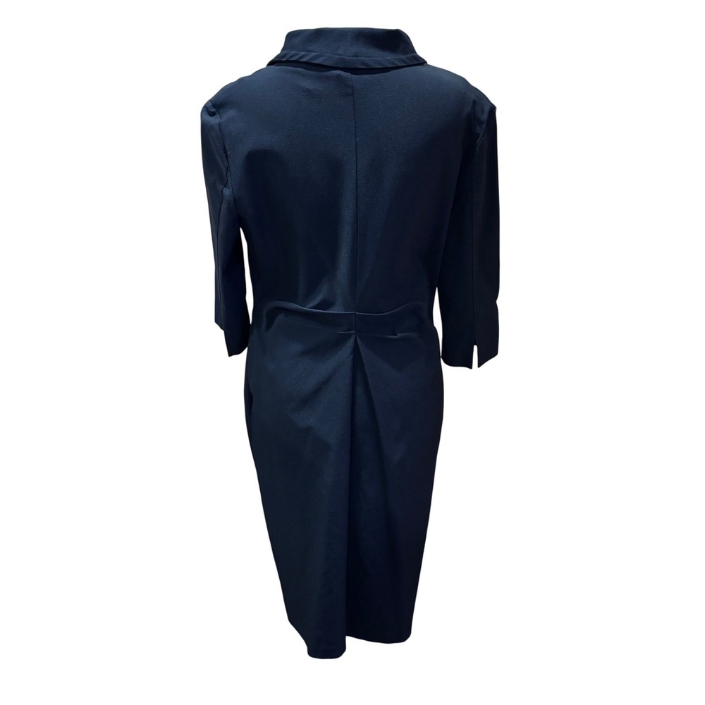 Joseph Ribkoff Vintage Black Ruched Zippered Front Sheath Dress 3/4 Sleeve Sz 14 - Picture 4 of 13